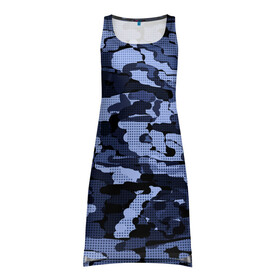 Платье-майка 3D с принтом Синий камуфляж в клетку  в Петрозаводске, 100% полиэстер | полуприлегающий силуэт, широкие бретели, круглый вырез горловины, удлиненный подол сзади. | для мальчиков | камуфляж | клетка | клетчатый узор | мужской | популярный | синий | современный | спортивный