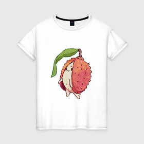 Женская футболка хлопок с принтом Личи в Петрозаводске, 100% хлопок | прямой крой, круглый вырез горловины, длина до линии бедер, слегка спущенное плечо | арт | личи | мило | милота | рисунок | свежие фрукты | свежий продукт | свежий фрукт | фрукт | фрукты