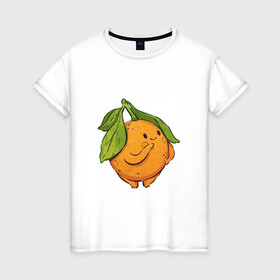Женская футболка хлопок с принтом Апельсин в Петрозаводске, 100% хлопок | прямой крой, круглый вырез горловины, длина до линии бедер, слегка спущенное плечо | апельсин | арт | мило | милота | рисунок | свежие фрукты | свежий продукт | свежий фрукт | фрукт | фрукты