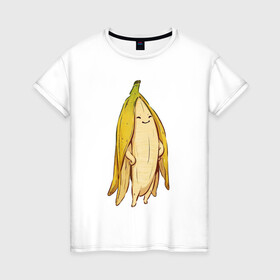 Женская футболка хлопок с принтом Банан в Петрозаводске, 100% хлопок | прямой крой, круглый вырез горловины, длина до линии бедер, слегка спущенное плечо | арт | банан | мило | милота | рисунок | свежие фрукты | свежий продукт | свежий фрукт | фрукт | фрукты