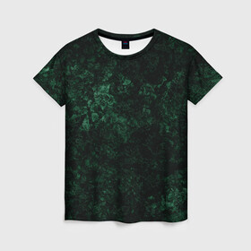 Женская футболка 3D с принтом Темно-зеленый мраморный узор  в Петрозаводске, 100% полиэфир ( синтетическое хлопкоподобное полотно) | прямой крой, круглый вырез горловины, длина до линии бедер | абстрактный | велюровый | зеленый | каменный | мрамор | современный | текстура камня | темный зеленый