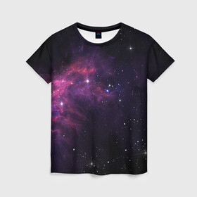Женская футболка 3D с принтом Вселенная в Петрозаводске, 100% полиэфир ( синтетическое хлопкоподобное полотно) | прямой крой, круглый вырез горловины, длина до линии бедер | space | stars | галактика | космос | ночное небо