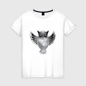 Женская футболка хлопок с принтом Серебряная сова в Петрозаводске, 100% хлопок | прямой крой, круглый вырез горловины, длина до линии бедер, слегка спущенное плечо | геральдика | птицы | с совой | серебро | сова | талисман | украшение