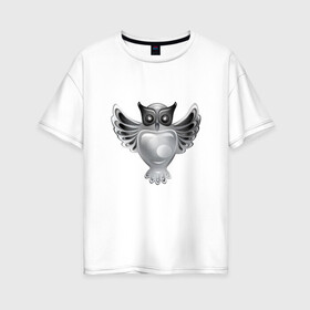 Женская футболка хлопок Oversize с принтом Серебряная сова в Петрозаводске, 100% хлопок | свободный крой, круглый ворот, спущенный рукав, длина до линии бедер
 | геральдика | птицы | с совой | серебро | сова | талисман | украшение