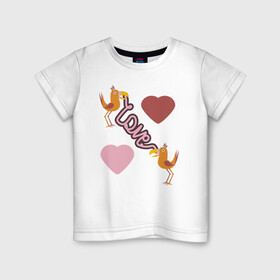 Детская футболка хлопок с принтом Любовь в Петрозаводске, 100% хлопок | круглый вырез горловины, полуприлегающий силуэт, длина до линии бедер | любовь | надпись на английском | попугаи | птицы | сердца