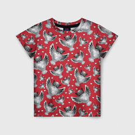 Детская футболка 3D с принтом Серебряные совы в Петрозаводске, 100% гипоаллергенный полиэфир | прямой крой, круглый вырез горловины, длина до линии бедер, чуть спущенное плечо, ткань немного тянется | красное с серым | птицы | серебро | совы | талисман | украшение