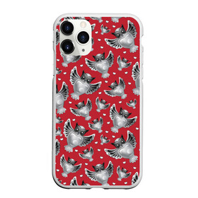 Чехол для iPhone 11 Pro Max матовый с принтом Серебряные совы в Петрозаводске, Силикон |  | красное с серым | птицы | серебро | совы | талисман | украшение