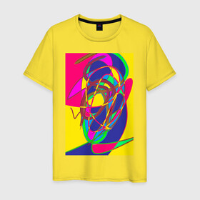 Мужская футболка хлопок с принтом Яркая абстракция в Петрозаводске, 100% хлопок | прямой крой, круглый вырез горловины, длина до линии бедер, слегка спущенное плечо. | абстракция | линии | необычное | фантазия | яркое