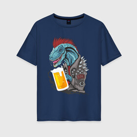 Женская футболка хлопок Oversize с принтом Пиво - Панко - Завр в Петрозаводске, 100% хлопок | свободный крой, круглый ворот, спущенный рукав, длина до линии бедер
 | Тематика изображения на принте: dinosaur | pivo | pivozavr | динозавр | прикол
