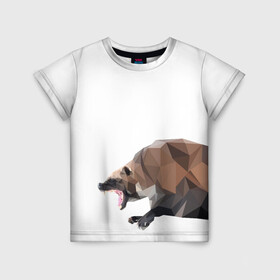 Детская футболка 3D с принтом Росомаха в Петрозаводске, 100% гипоаллергенный полиэфир | прямой крой, круглый вырез горловины, длина до линии бедер, чуть спущенное плечо, ткань немного тянется | животное | зверь | злость | куница | медведь | милое животное | полигональный | росомаха | собака