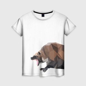 Женская футболка 3D с принтом Росомаха в Петрозаводске, 100% полиэфир ( синтетическое хлопкоподобное полотно) | прямой крой, круглый вырез горловины, длина до линии бедер | животное | зверь | злость | куница | медведь | милое животное | полигональный | росомаха | собака