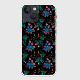 Чехол для iPhone 13 mini с принтом Ночные птицы в Петрозаводске,  |  | живопись | негатив | природа | птицы | цветы