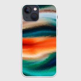 Чехол для iPhone 13 mini с принтом Мозаичный абстрактный узор в Петрозаводске,  |  | зеленый | мозаичная текстура | оранжевый | разноцветный | современный | узор