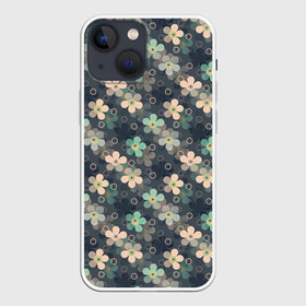Чехол для iPhone 13 mini с принтом Цветочный ретро узор в Петрозаводске,  |  | бирюзовый | детский | для девочек | разноцветный | ретро | серый | цветочный узор | цветы