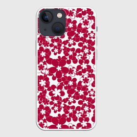 Чехол для iPhone 13 mini с принтом Бело красный цветочный в Петрозаводске,  |  | детский | для девочек | красные цветы | красный и белый | летний | малышам | цветочный узор