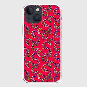 Чехол для iPhone 13 mini с принтом Бабочки на красном в Петрозаводске,  |  | веселый узор | весенний | детский | для девочек | красный | летний | лето | малышам | разноцветный узор