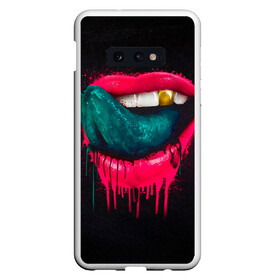 Чехол для Samsung S10E с принтом Ядовитый поцелуй в Петрозаводске, Силикон | Область печати: задняя сторона чехла, без боковых панелей | арт | губы | иллюстрация | улыбка | язык