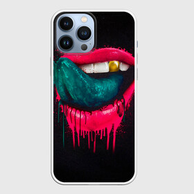 Чехол для iPhone 13 Pro Max с принтом Ядовитый поцелуй в Петрозаводске,  |  | Тематика изображения на принте: арт | губы | иллюстрация | улыбка | язык