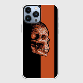 Чехол для iPhone 13 Pro Max с принтом Череп в Петрозаводске,  |  | готика | готический стиль | готический череп | мертвец | нежить | нечисть | оранжевая полоса | черный фон