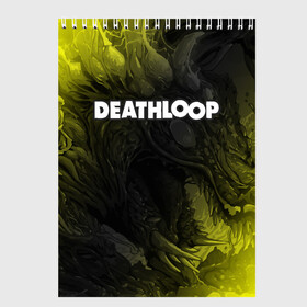 Скетчбук с принтом Deathloop - Hyperbeast в Петрозаводске, 100% бумага
 | 48 листов, плотность листов — 100 г/м2, плотность картонной обложки — 250 г/м2. Листы скреплены сверху удобной пружинной спиралью | Тематика изображения на принте: death | deathloop | game | games | hyperbeast | loop | дэслуп | дэт | дэтлуп | знак | игра | игры | лого | луп | мертвая | пелтя | символ