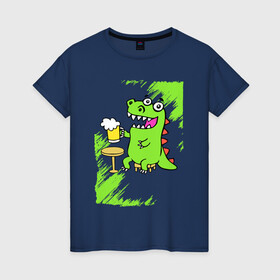 Женская футболка хлопок с принтом Пивозавр - Краска в Петрозаводске, 100% хлопок | прямой крой, круглый вырез горловины, длина до линии бедер, слегка спущенное плечо | dinosaur | pivo | pivozavr | динозавр | краска | прикол
