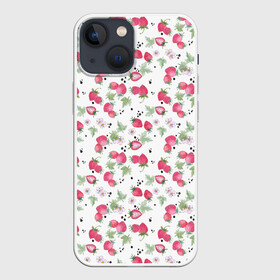 Чехол для iPhone 13 mini с принтом Акварельный узор клубника в Петрозаводске,  |  | акварельные ягоды | акварельный узор | детский | клубника | красные ягоды | летний | малышам