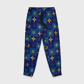 Детские брюки 3D с принтом Синий клетчатый узор-плед в Петрозаводске, 100% полиэстер | манжеты по низу, эластичный пояс регулируется шнурком, по бокам два кармана без застежек, внутренняя часть кармана из мелкой сетки | детский | звезды | космический | луна | ночь | пижамный | синий | синий и желтый