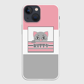 Чехол для iPhone 13 mini с принтом Котенок . Kitty в Петрозаводске,  |  | детская иллюстрация | детский | для девочки | звезды | кот | маленький котенок | малышам | розовый | серый | серый и розовый