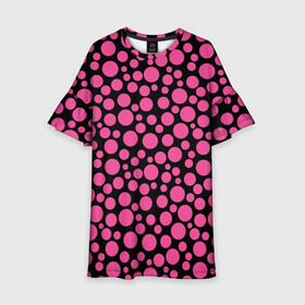 Детское платье 3D с принтом Темно-розовый горох на черном  в Петрозаводске, 100% полиэстер | прямой силуэт, чуть расширенный к низу. Круглая горловина, на рукавах — воланы | Тематика изображения на принте: в горошек | горох | малиновый | ретро | розовый горох | розовый и черный | черный