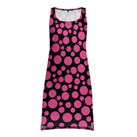 Платье-майка 3D с принтом Темно-розовый горох на черном  в Петрозаводске, 100% полиэстер | полуприлегающий силуэт, широкие бретели, круглый вырез горловины, удлиненный подол сзади. | в горошек | горох | малиновый | ретро | розовый горох | розовый и черный | черный