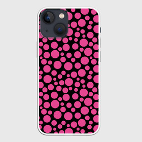 Чехол для iPhone 13 mini с принтом Темно розовый горох на черном в Петрозаводске,  |  | в горошек | горох | малиновый | ретро | розовый горох | розовый и черный | черный