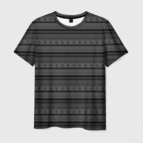 Мужская футболка 3D с принтом Темный серый орнамент  в Петрозаводске, 100% полиэфир | прямой крой, круглый вырез горловины, длина до линии бедер | абстрактный | геометрический | молодежный | орнамент | полосатый орнамент | серый | серый и черный | современный | темный