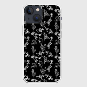 Чехол для iPhone 13 mini с принтом Экзотические птицы . Скетч в Петрозаводске,  |  | детский | модный | рисунок | скетч | темный | черно белый | черный | экзотические птицы