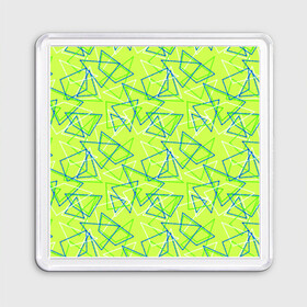 Магнит 55*55 с принтом Абстрактный неоновый зеленый в Петрозаводске, Пластик | Размер: 65*65 мм; Размер печати: 55*55 мм | абстрактный | геометрический | детский | зеленый | летний | неоновый | ретро | треугольники