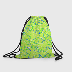 Рюкзак-мешок 3D с принтом Абстрактный неоновый зеленый в Петрозаводске, 100% полиэстер | плотность ткани — 200 г/м2, размер — 35 х 45 см; лямки — толстые шнурки, застежка на шнуровке, без карманов и подкладки | абстрактный | геометрический | детский | зеленый | летний | неоновый | ретро | треугольники