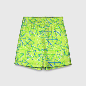 Детские спортивные шорты 3D с принтом Абстрактный неоновый зеленый в Петрозаводске,  100% полиэстер
 | пояс оформлен широкой мягкой резинкой, ткань тянется
 | Тематика изображения на принте: абстрактный | геометрический | детский | зеленый | летний | неоновый | ретро | треугольники
