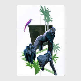 Магнитный плакат 2Х3 с принтом Дикое семейство в Петрозаводске, Полимерный материал с магнитным слоем | 6 деталей размером 9*9 см | арт | горилла | гориллы | джунгли | дикие животные | дикие звери | животное | животное джунглей | животные | природа | птица | птица джунглей | птицы | рисунок