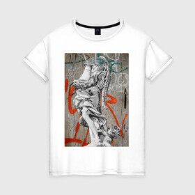 Женская футболка хлопок с принтом Street classics в Петрозаводске, 100% хлопок | прямой крой, круглый вырез горловины, длина до линии бедер, слегка спущенное плечо | граффити | колонна | крылья | мазки краской | скульптура | статуя | стена | узоры | уличный стиль