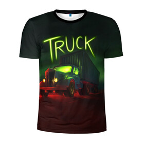 Мужская футболка 3D спортивная с принтом Truck neon в Петрозаводске, 100% полиэстер с улучшенными характеристиками | приталенный силуэт, круглая горловина, широкие плечи, сужается к линии бедра | truck | trucks | грузовик | грузовики | дальнобои | дальнобой | дальнобойщик | фура | фуры