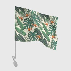 Флаг для автомобиля с принтом Тропический паттерн в Петрозаводске, 100% полиэстер | Размер: 30*21 см | азия | акварель | акварельный | банановые листья | ботанический | винтажный | зеленый | иллюстрация | лес | летний | лето | монстера | оранжевый | отпуск | пальмовые листья | стрелиция | тропики