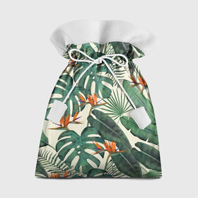 Подарочный 3D мешок с принтом Тропический паттерн в Петрозаводске, 100% полиэстер | Размер: 29*39 см | азия | акварель | акварельный | банановые листья | ботанический | винтажный | зеленый | иллюстрация | лес | летний | лето | монстера | оранжевый | отпуск | пальмовые листья | стрелиция | тропики