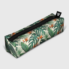 Пенал школьный 3D с принтом Тропический паттерн в Петрозаводске, 100% полиэстер | плотная ткань, застежка на молнии | азия | акварель | акварельный | банановые листья | ботанический | винтажный | зеленый | иллюстрация | лес | летний | лето | монстера | оранжевый | отпуск | пальмовые листья | стрелиция | тропики