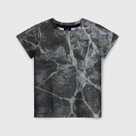 Детская футболка 3D с принтом Лунный камень в Петрозаводске, 100% гипоаллергенный полиэфир | прямой крой, круглый вырез горловины, длина до линии бедер, чуть спущенное плечо, ткань немного тянется | art | бетон | булыжник | луна | текстура | трещина
