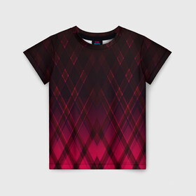 Детская футболка 3D с принтом Геометрический градиентный фон в Петрозаводске, 100% гипоаллергенный полиэфир | прямой крой, круглый вырез горловины, длина до линии бедер, чуть спущенное плечо, ткань немного тянется | абстрактный | вишневый | геометрический | градиентный | клетка | красный | модный | плед | современный