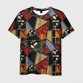 Мужская футболка 3D с принтом Разноцветные заплатки  в Петрозаводске, 100% полиэфир | прямой крой, круглый вырез горловины, длина до линии бедер | flaps | patchwork | деревенский | заплатки | модный | популярный | пэчворк | разноцветный | рустик | этнический