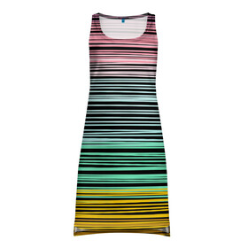 Платье-майка 3D с принтом Модный полосатый узор  в Петрозаводске, 100% полиэстер | полуприлегающий силуэт, широкие бретели, круглый вырез горловины, удлиненный подол сзади. | желтый | модный | молодежный | разноцветные линии | разноцветный полосатый | розовый | салатовый | современный