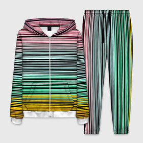 Мужской костюм 3D с принтом Модный полосатый узор  в Петрозаводске, 100% полиэстер | Манжеты и пояс оформлены тканевой резинкой, двухслойный капюшон со шнурком для регулировки, карманы спереди | желтый | модный | молодежный | разноцветные линии | разноцветный полосатый | розовый | салатовый | современный