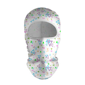 Балаклава 3D с принтом Детский абстрактный узор  в Петрозаводске, 100% полиэстер, ткань с особыми свойствами — Activecool | плотность 150–180 г/м2; хорошо тянется, но при этом сохраняет форму. Закрывает шею, вокруг отверстия для глаз кайма. Единый размер | геометрические фигуры | детский | малышам | разноцветные треугольники | ретро