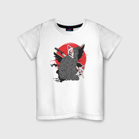 Детская футболка хлопок с принтом Бакэнэко в Петрозаводске, 100% хлопок | круглый вырез горловины, полуприлегающий силуэт, длина до линии бедер | бакэнэко | кошка | кошка оборотень | магия | маска | оборотень | япония