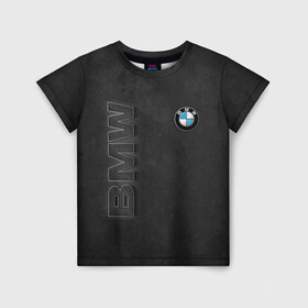 Детская футболка 3D с принтом BMW LOGO AND INSCRIPTION в Петрозаводске, 100% гипоаллергенный полиэфир | прямой крой, круглый вырез горловины, длина до линии бедер, чуть спущенное плечо, ткань немного тянется | bmw | авто | автомобиль | бмв | логотип | марка | машина | надпись | текстура